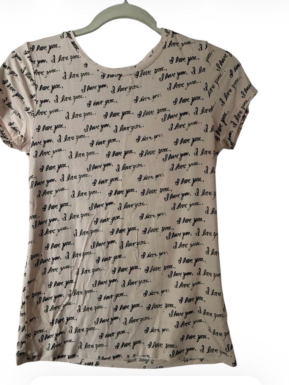 L'Agence Ressi t-shirt distinctive all-over "I Love You" script light pink Sz M
